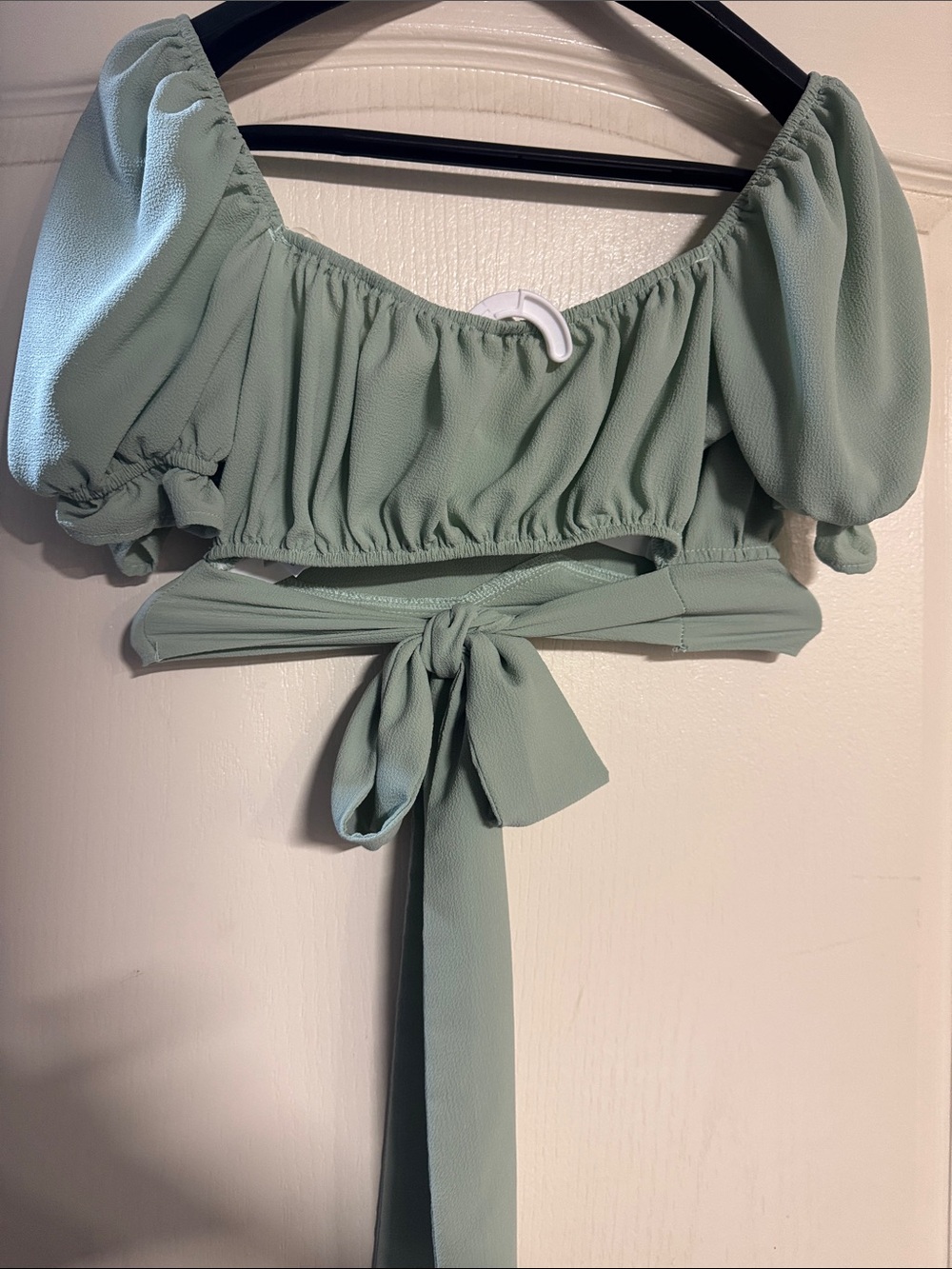 Better Be Mint Sage Puff-Sleeve Cropped Wrap Top - Picture 6 of 10